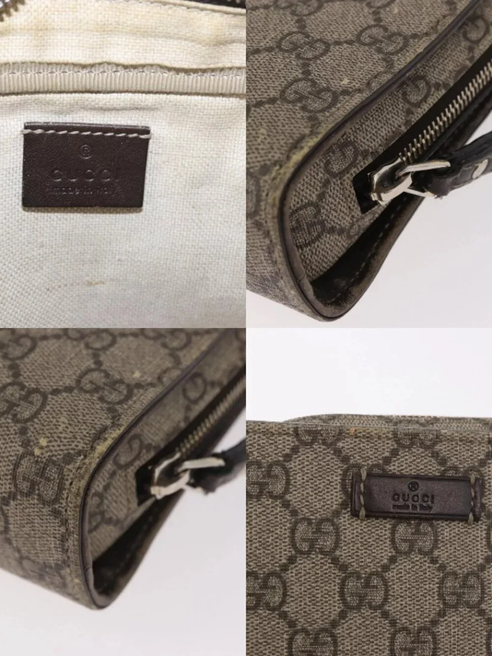 GUCCI GG Supreme Clutch Bag PVC Leather Beige Silver 201755 Auth 187159